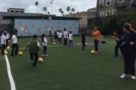 Students playing soccer