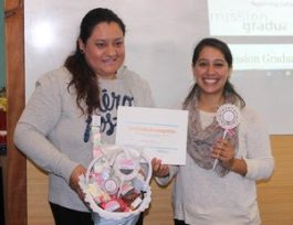 Parent holding giftbasket