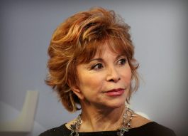 Isabel Allende looking to her left